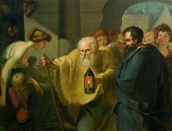 Pintura de Diógenes en busca de un ser humano