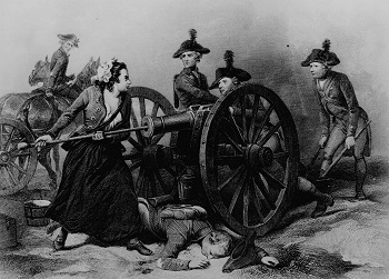 Imagen de una mujer en el campo de batalla