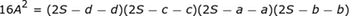 16A ^ 2 = (2S-dd) (2S-cc) (2S-aa) (2S-bb)
