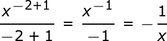 la anti-derivada de x ^ (- 2)
