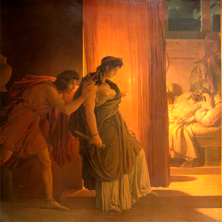 Una pintura que muestra a Electra y su amante planeando el asesinato de Agamenón.