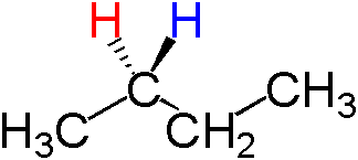 Figura 3. La estructura de una sola molécula con hidrógenos enantiotópicos ubicados en lados opuestos de un átomo de carbono.