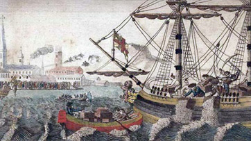 1789 grabado del Boston Tea Party