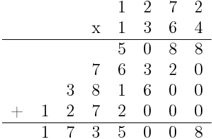 ejemplo de multiplicación de cuatro dígitos