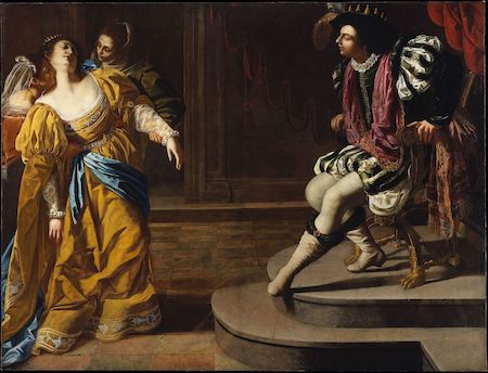 Una pintura de la figura bíblica de Ester ante el rey Asuero.