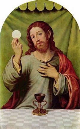 Una pintura del siglo XVI de Jesucristo con el pan y el vino de la Última Cena.