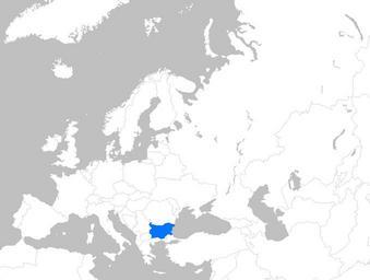 Mapa del sureste de Europa con Bulgaria sombreado en azul