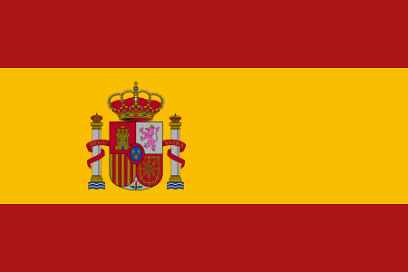 Bandera roja y amarilla con el escudo de España flanqueada a ambos lados por pilares y rematada por una corona