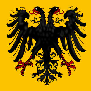 Campo amarillo con águila negra de dos cabezas.