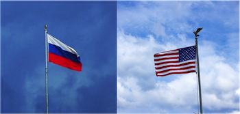 Banderas de Rusia y Estados Unidos