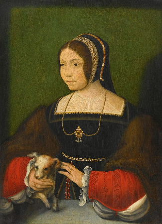 Imagen de un retrato del siglo XVI de una mujer noble con un perro