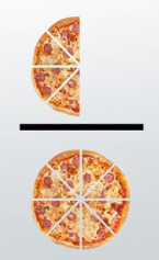 Cuatro octavos como fracción con pizza