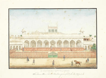 Representación de la sala de audiencias Diwan-i-Aam en el Fuerte Rojo de la India