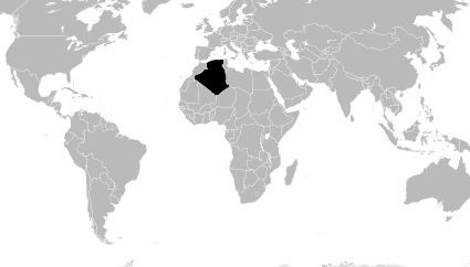 Mapa que destaca la ubicación de Argelia en el mapa mundial