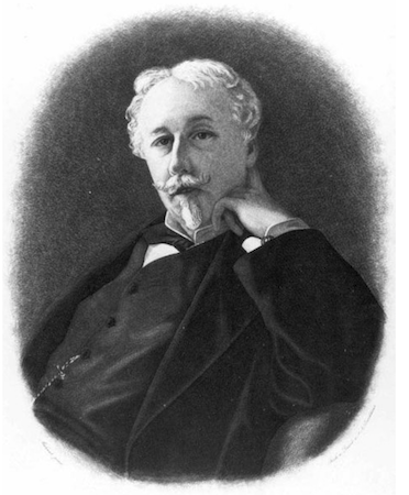 Un retrato en blanco y negro de un hombre del siglo XIX con un gran bigote.