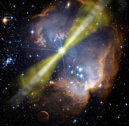 Una impresión artística de un estallido de rayos gamma.