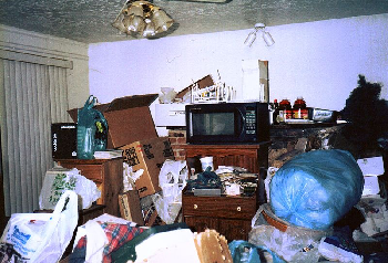 Imagen de acaparamiento en una sala de estar