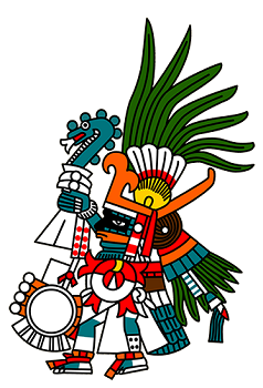 Representación de Huitzilopochtli sosteniendo su atl-atl
