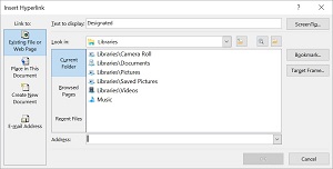 Cuadro de diálogo de hipervínculo de Word