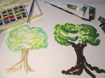 Ejemplo de acuarela y pintura acrílica.