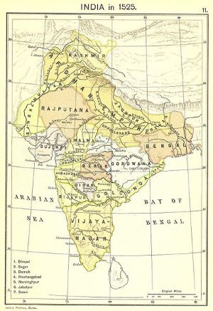 Mapa de la India de principios del siglo XVI que muestra las diferentes regiones.