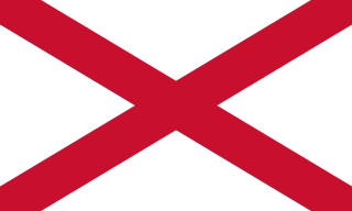La bandera de Irlanda que contiene una bandera blanca con una cruz roja en ángulo.