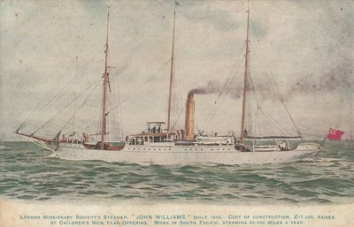 Foto de periódico del barco misionero de la Sociedad Misionera de Londres, el John Williams.