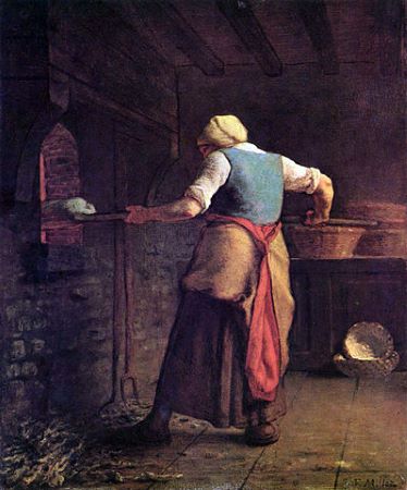 Una mujer horneando pan de Millet