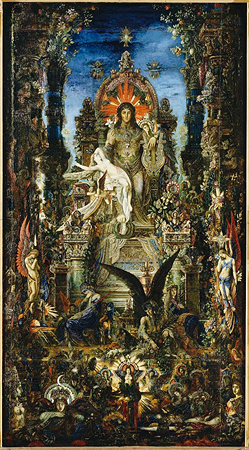 Pintura elaborada de Júpiter en el trono con Sémele vestida de blanco acostada frente a él.