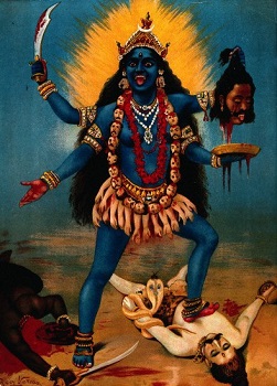 Kali de pie sobre el pecho de Shiva