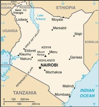 Mapa de Kenia con ciudades y nombres marcados