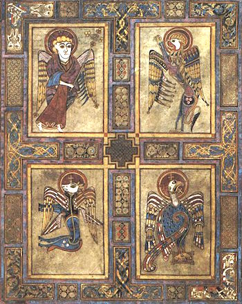 Página del libro de Kells con símbolos triquetra