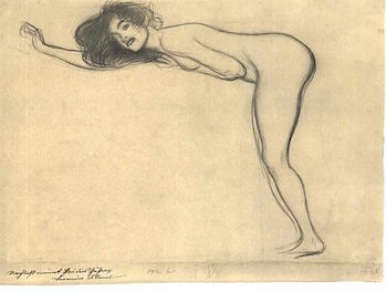 Dibujo de mujer inclinada, sin fecha