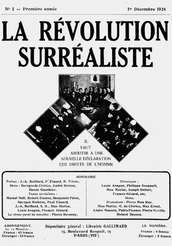 Portada en blanco y negro del primer número de la publicación francesa La Revolution Surrealiste.