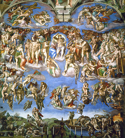 Imagen de un enorme fresco con cientos de figuras humanas rodeando a Cristo