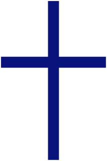 Una cruz con barras horizontales de igual longitud y una barra vertical inferior más larga que la superior.