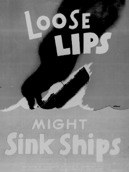 Imagen: Un barco hundiéndose. Texto: Los labios flojos podrían hundir barcos.