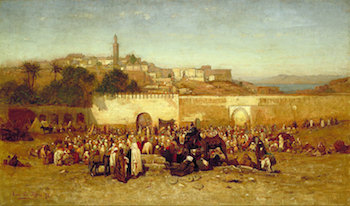 Día de mercado extramuros de Tánger, Marruecos, 1873