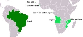Mapa que muestra Brasil y los países africanos donde se habla portugués