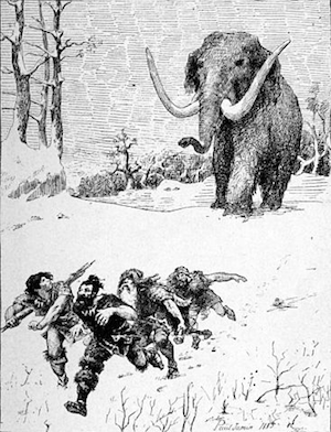 mamut persiguiendo cazadores
