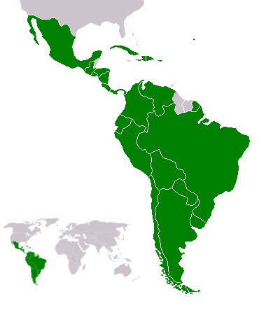 Imagen creada digitalmente que destaca los países latinoamericanos en verde sobre un fondo gris