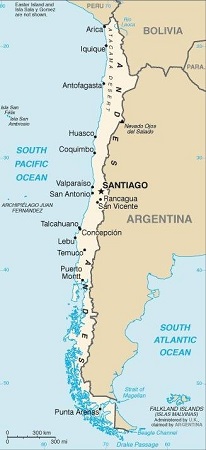 Mapa de Chile con las principales ciudades marcadas e identificadas