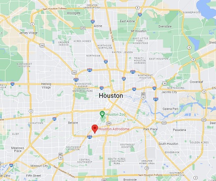 Mapa de Houston destacando la ubicación del Astrodomo.