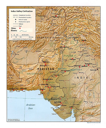 Mapa de las civilizaciones del valle del Indo