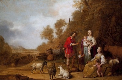 Arte de Jacob con sus esposas Lea y Raquel