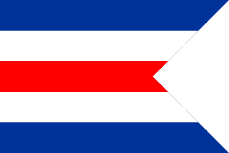 Bandera de buques mercantes alemanes con franjas rojas, blancas y azules.
