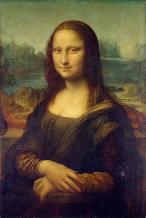 Una fotografía de la Mona Lisa, un cuadro de una mujer sentada con una pequeña sonrisa.