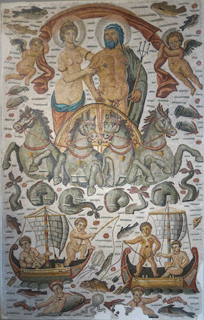 Mosaico terrestre que representa a Poseidón y Anfitrite de alrededor del 320 a.