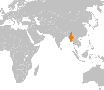 Mapa mundial que muestra la ubicación de Myanmar