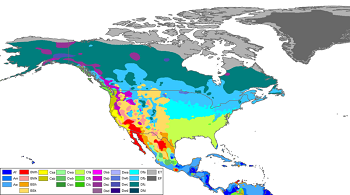 Mapa climático de EE. UU. Que muestra la costa (izquierda) frente al interior (derecha)